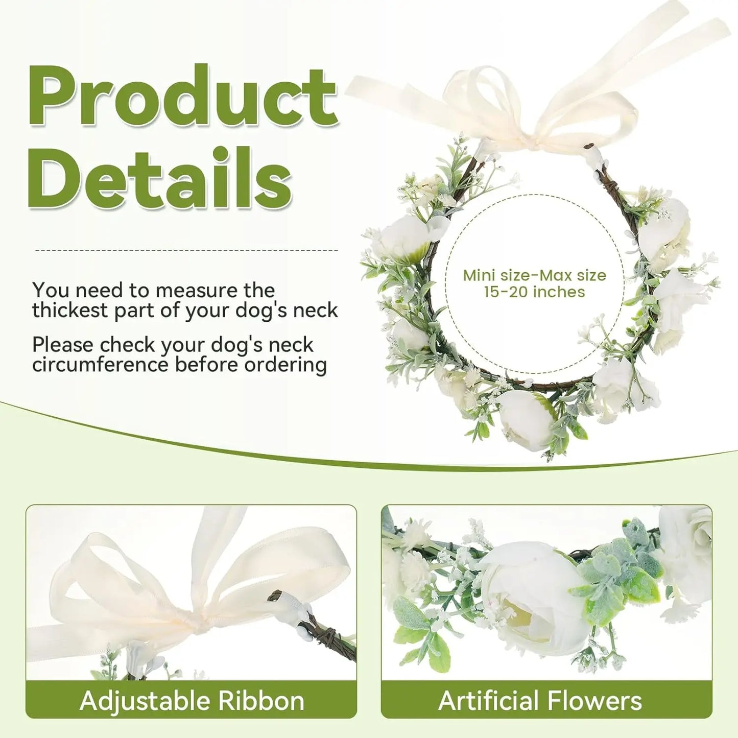 Adjustable Elegant Dog Wedding Flower Collar for Medium & Large Pets