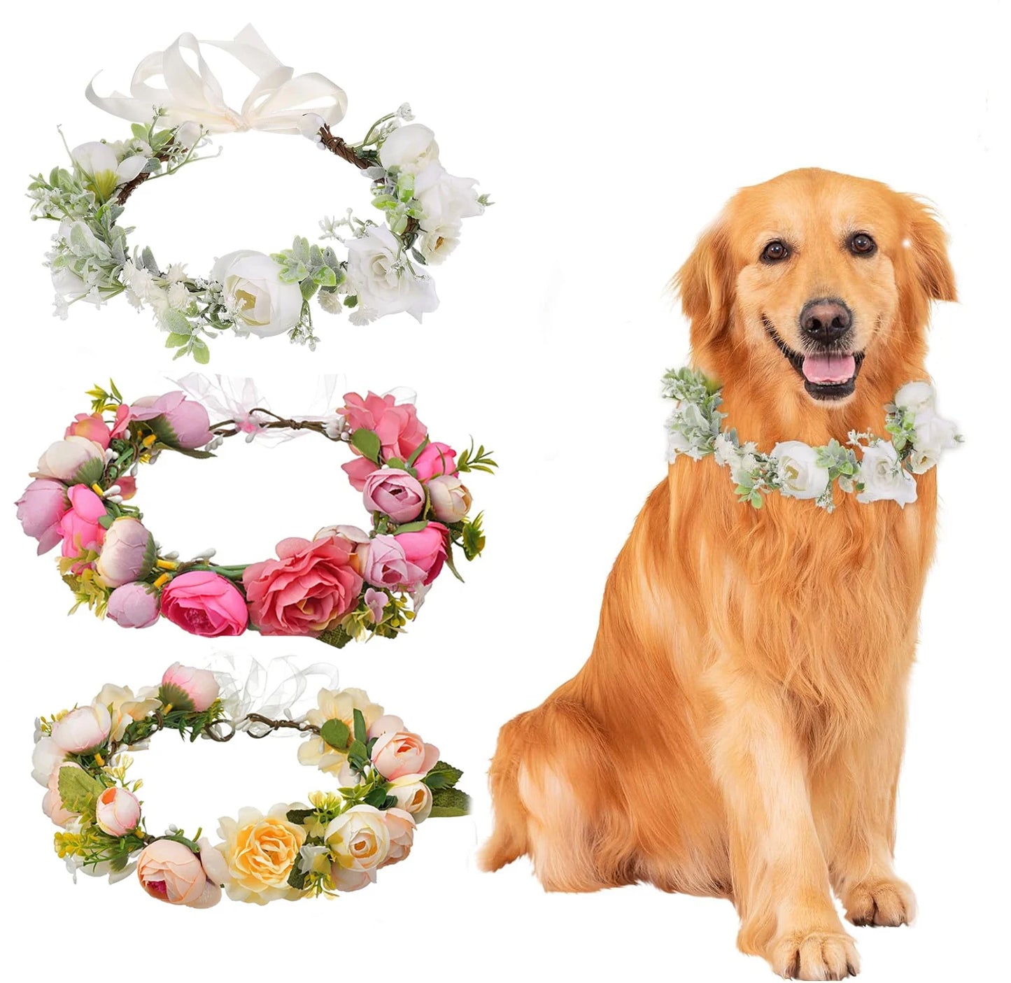 Adjustable Elegant Dog Wedding Flower Collar for Medium & Large Pets