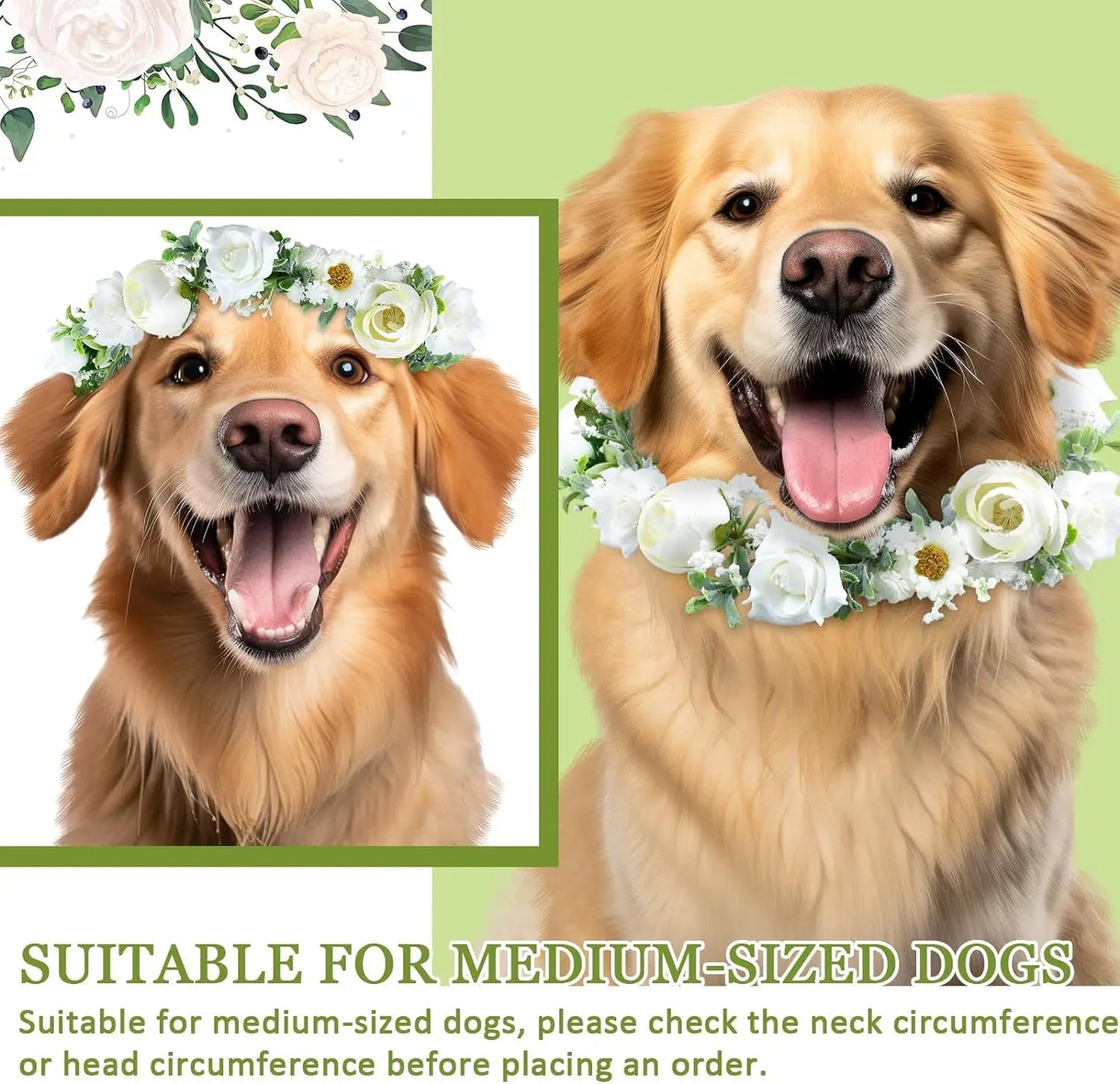 Adjustable Elegant Dog Wedding Flower Collar for Medium & Large Pets