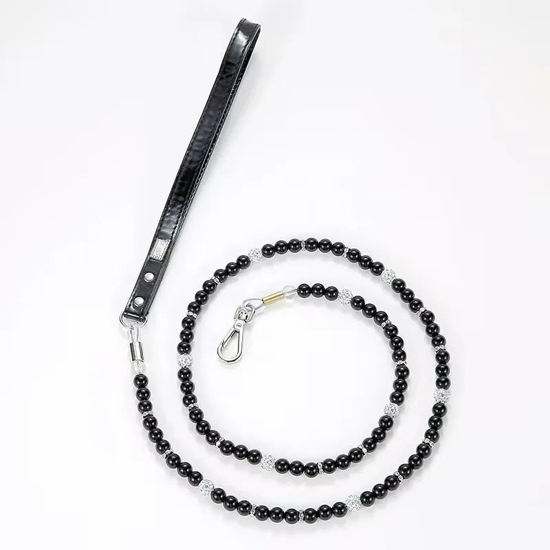 Luxury Imitation Pearls and Diamond Ball Pet Dog Chain Leash