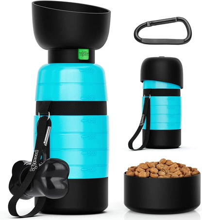 All-in-One Portable Dog Water Bottle with Food Container (650ml)