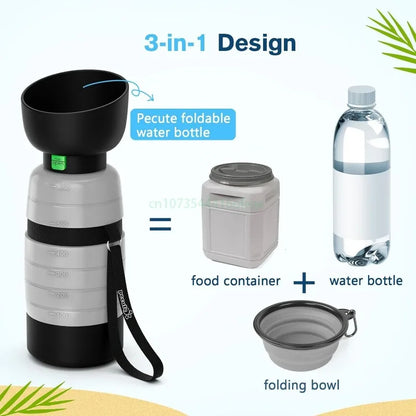 All-in-One Portable Dog Water Bottle with Food Container (650ml)