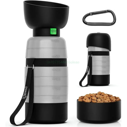 All-in-One Portable Dog Water Bottle with Food Container (650ml)